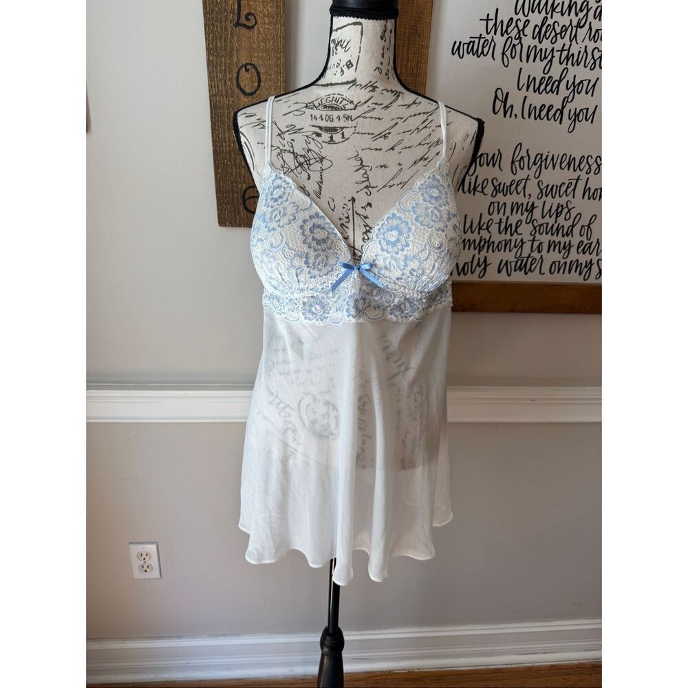 Linea Donatella Women's Nighty Babydoll Chemise White Blue Size XL